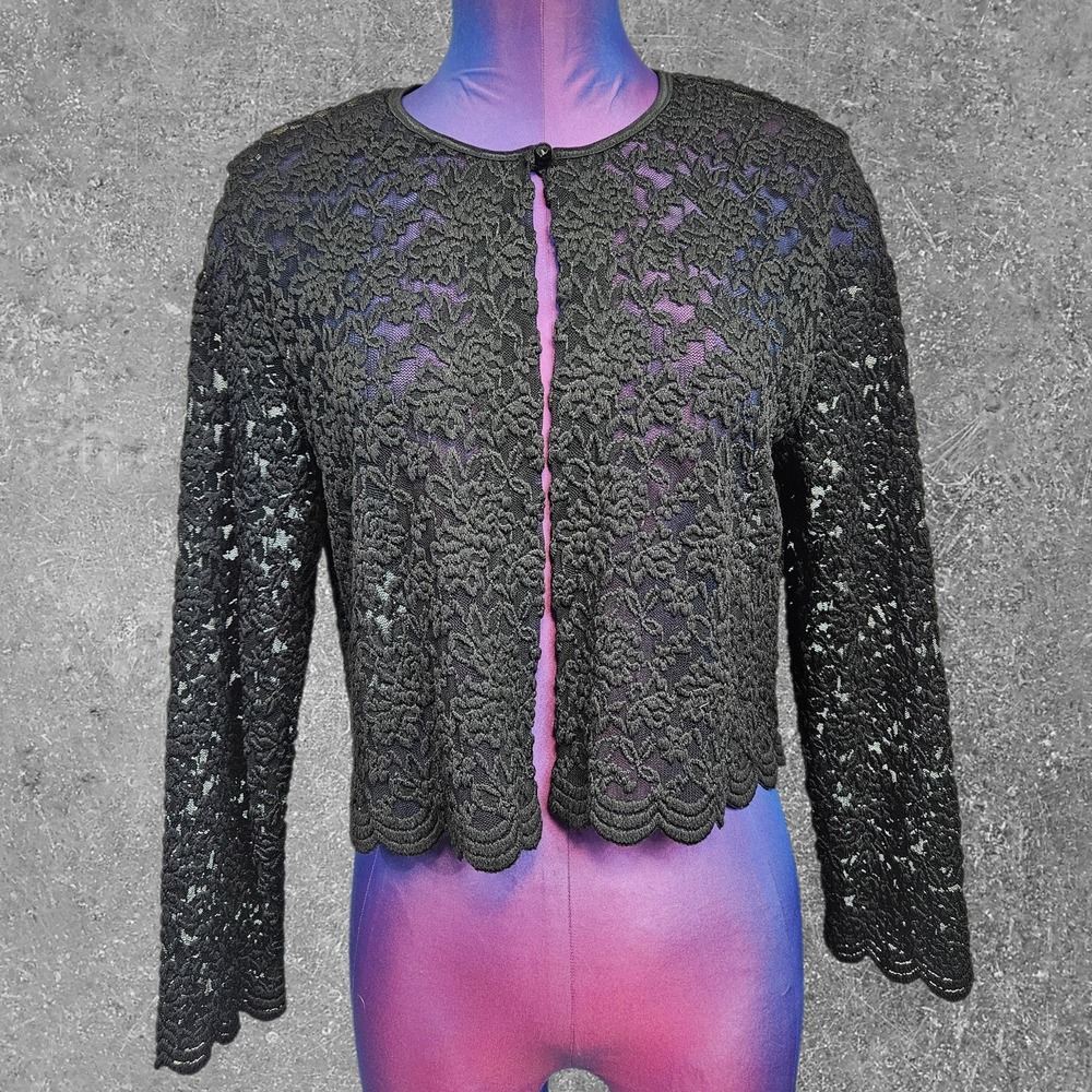 Whimsigoth Connected Petite Black Floral Lace Shrug Bolero Jacket Medium
